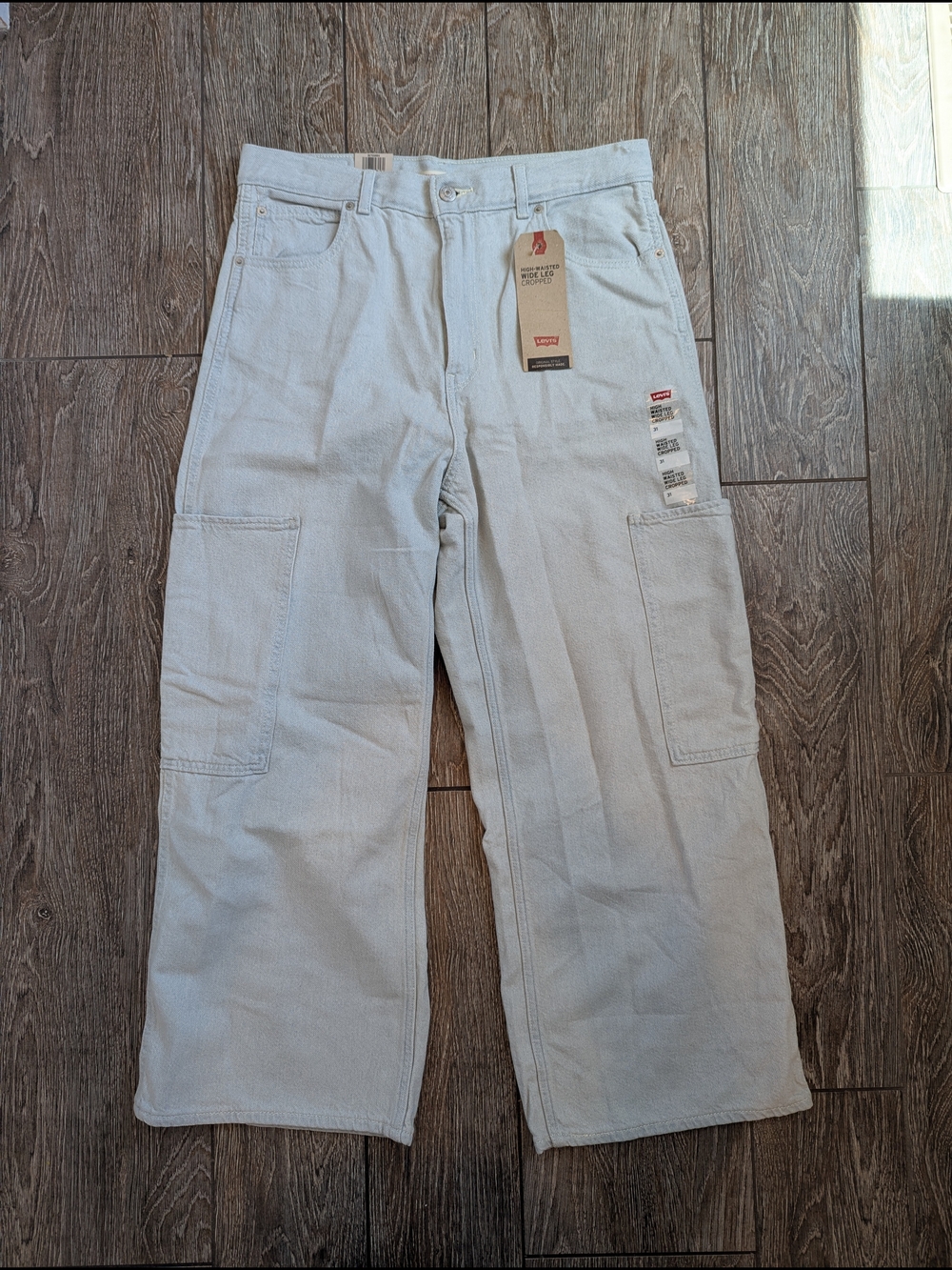 Levi's High Waisted Wide Leg Crop Jeans Utility Cotton Denim Size 31 Light Wash - Picture 2 of 11